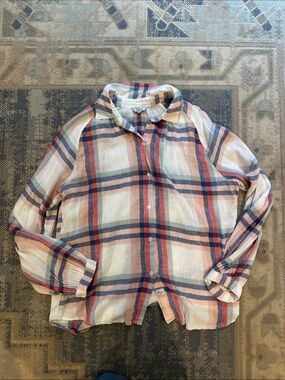Rails Women's Plaid Long-Sleeve Button-Up Shirt - Cream, Blue & Red
